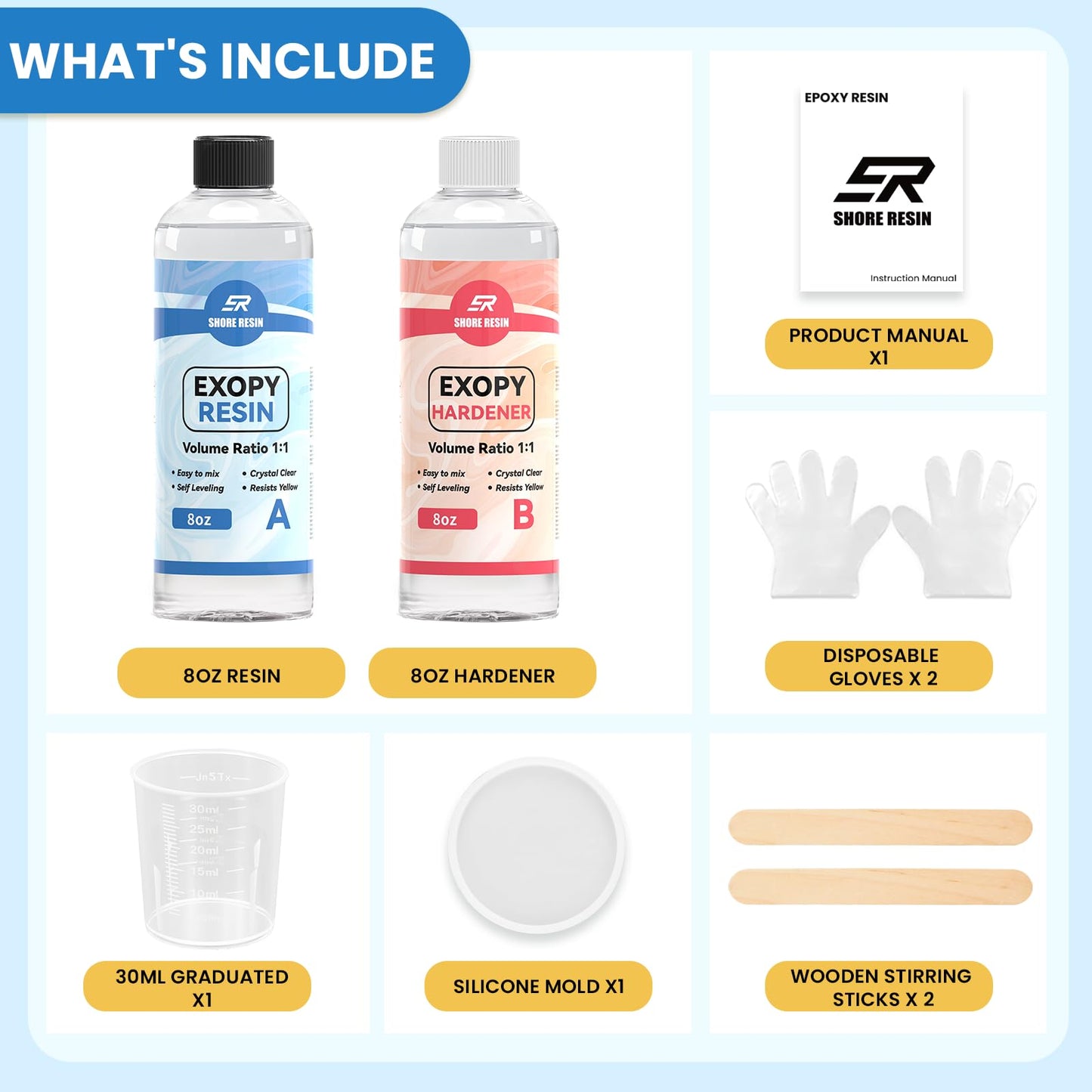 Epoxy Resin 16oz for Beginners – Crystal Clear 1:1 Epoxy Resin Kit, 4× Anti-Yellowing UV Resistant, Food-Safe, Low Odor for Jewelry, Crafts & Small Casting Projects