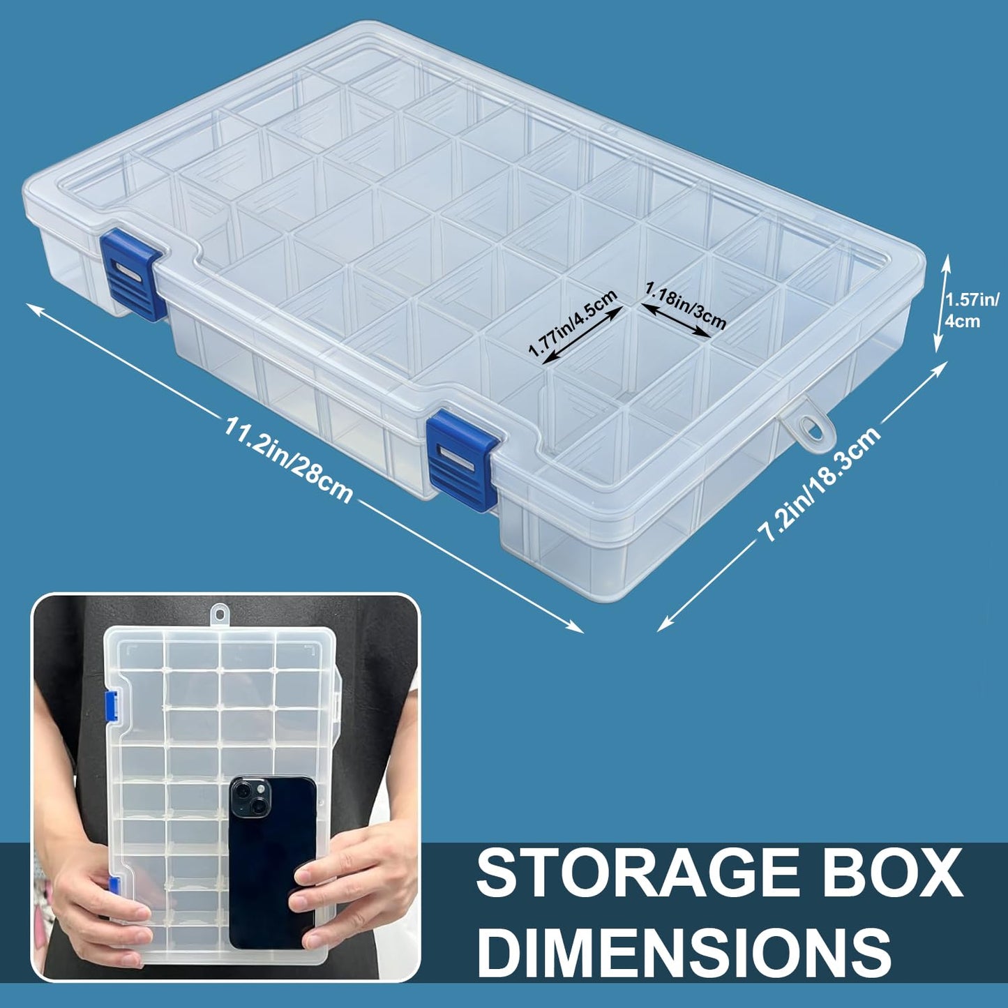 Qualsen 34 Grid Plastic Organizer box with Adjustable Dividers, Fishing Tackle Box and Bead Organizer Box for Jewelry, screw, Earrings, Art Craft, Tools, Fishing Hooks, and Small Accessories
