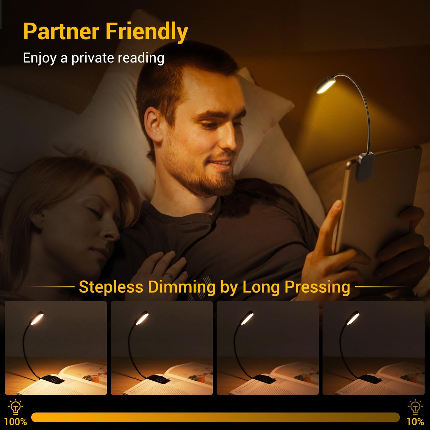 Book Light 2 Pack, Rechargeable Reading Lights for Books in Bed-Eye Caring 3 Colors, Stepless Dimming, 360° Flexible Studying Small Desk Lamp, Lightweight Clip-on LED Night Light for Book Lovers, Kids