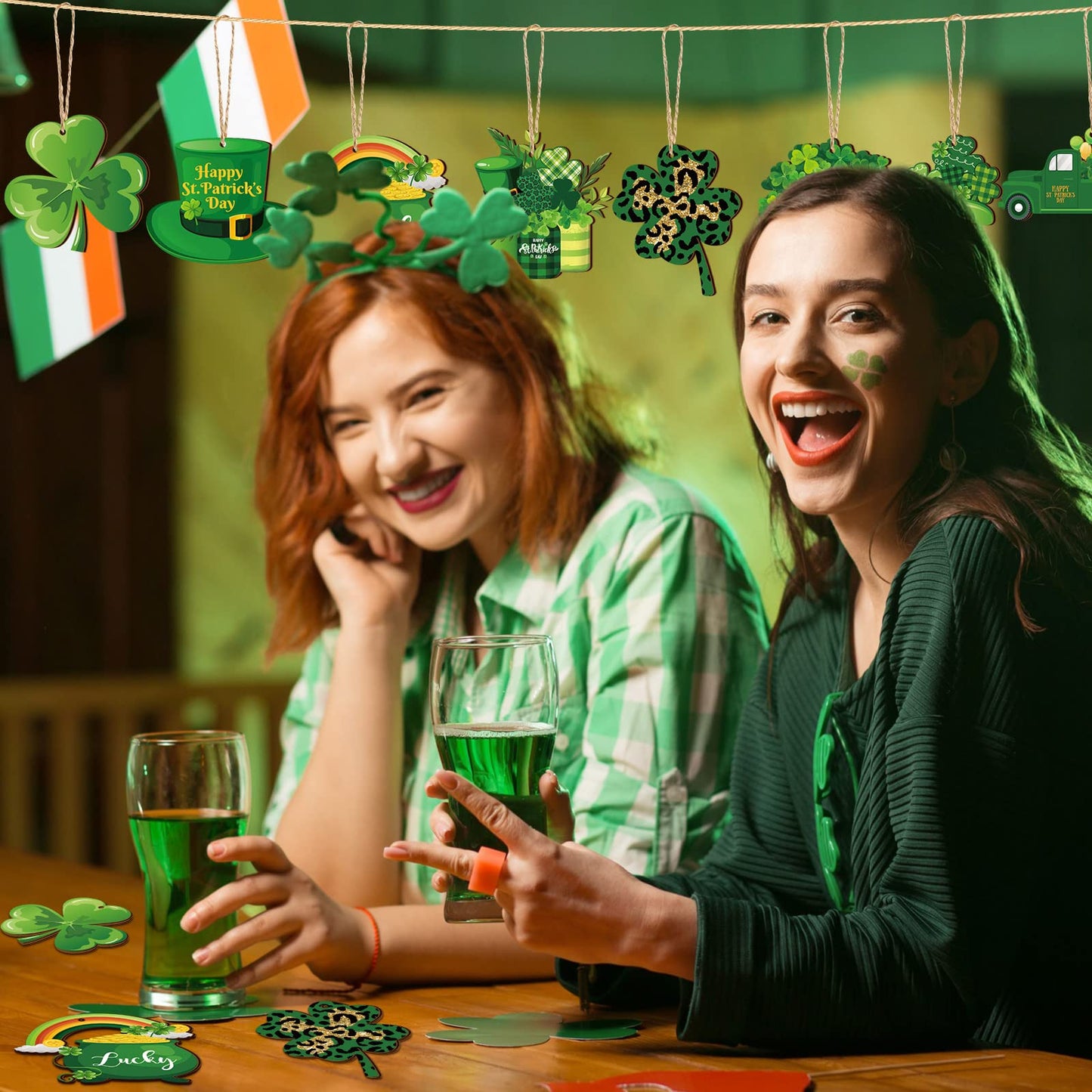 36 Pieces St. Patricks Day Decorations Wooden Shamrock Ornaments for Tree St Patricks Day Ornaments Irish Hanging Decorations for Party