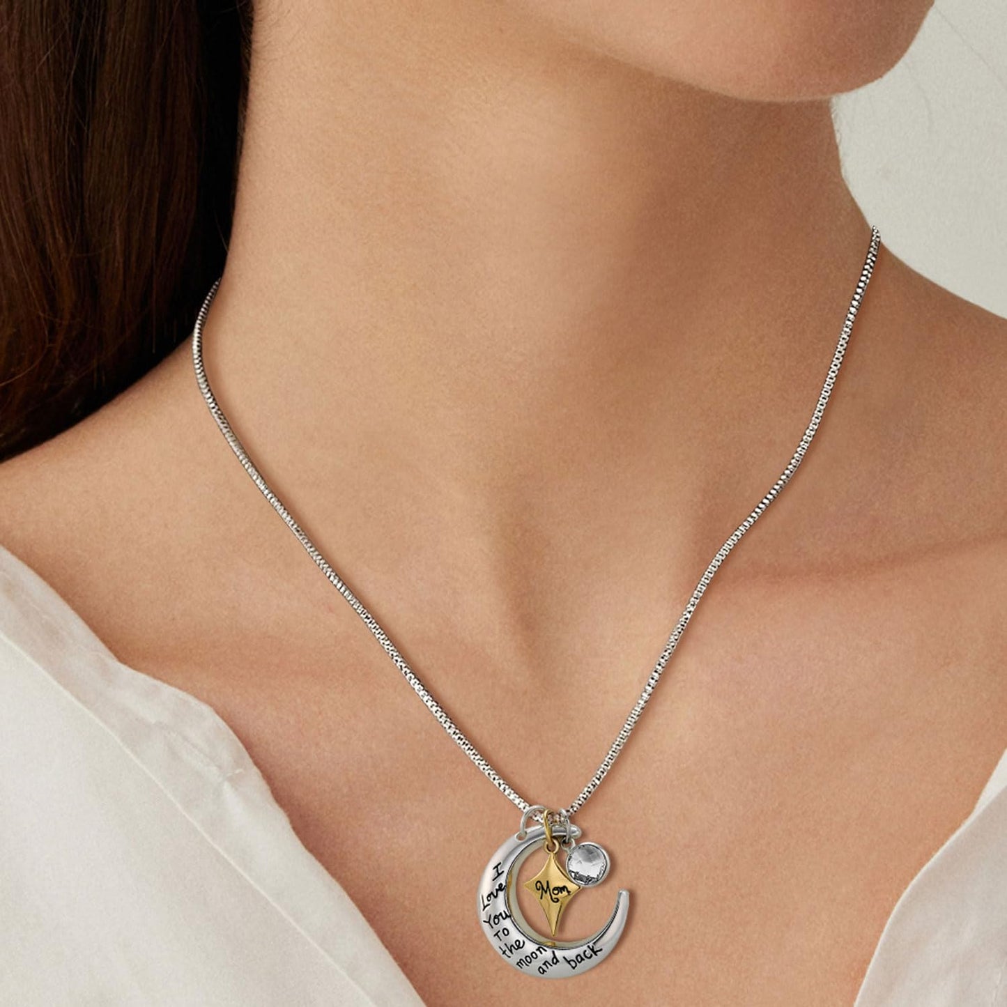 POWER WING Mom Necklaces for Women I Love You to The Moon and Back April Birthstone Necklace Birthday Gifts for Mom Mothers Day Gifts for Women