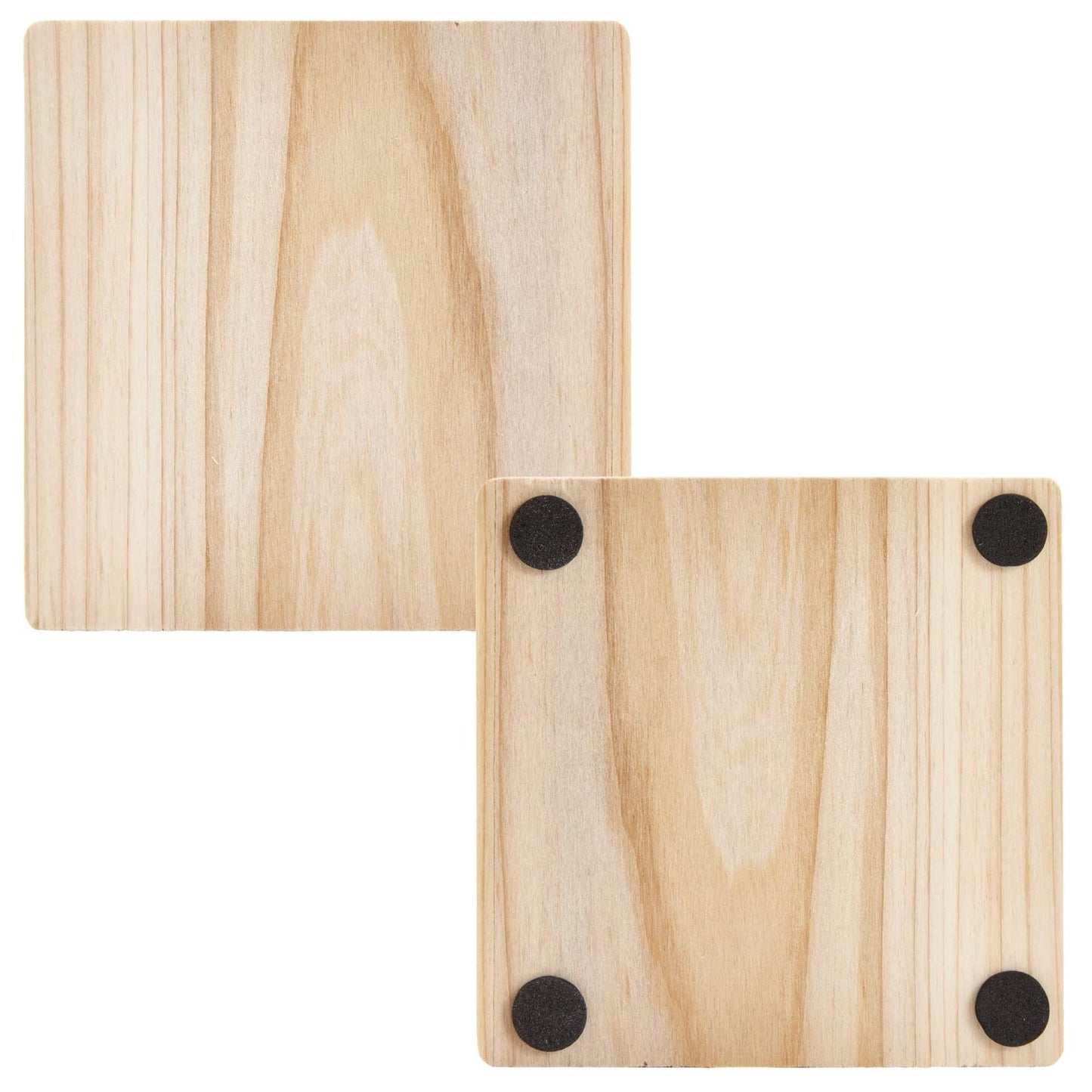 Sustainable Greetings Juvale 12 Pack Unfinished Wooden Coasters, Blank Wood Crafts Squares for DIY with Non-Slip Foam Dots (3.7 in) - Wood Coasters for Crafts