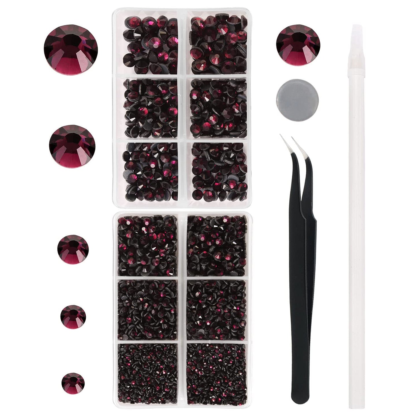 MEIBITE 6796PCS Purple Hotfix Rhinestones Crystal Stones Glass for Fabric Clothes Shirts Sparkly Flat Back Round with Tweezers and Picking Pen (SS6~SS30 Set)