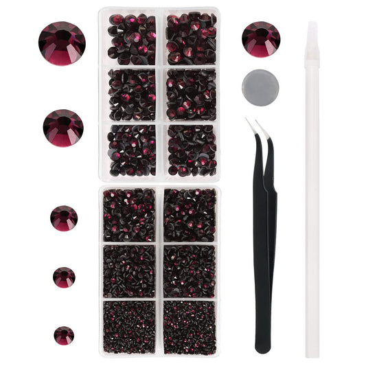 MEIBITE 6796PCS Purple Hotfix Rhinestones Crystal Stones Glass for Fabric Clothes Shirts Sparkly Flat Back Round with Tweezers and Picking Pen (SS6~SS30 Set)
