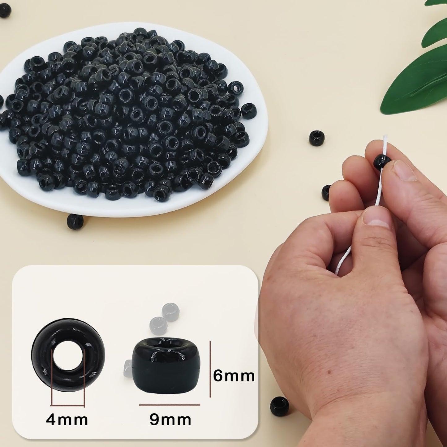 MIIIM 1200PCS 6x9mm Black Pony Beads Bulk, Kandi Beads for Bracelets Making Kit, Hair Braids Crafts for Jewelry Making (Black)