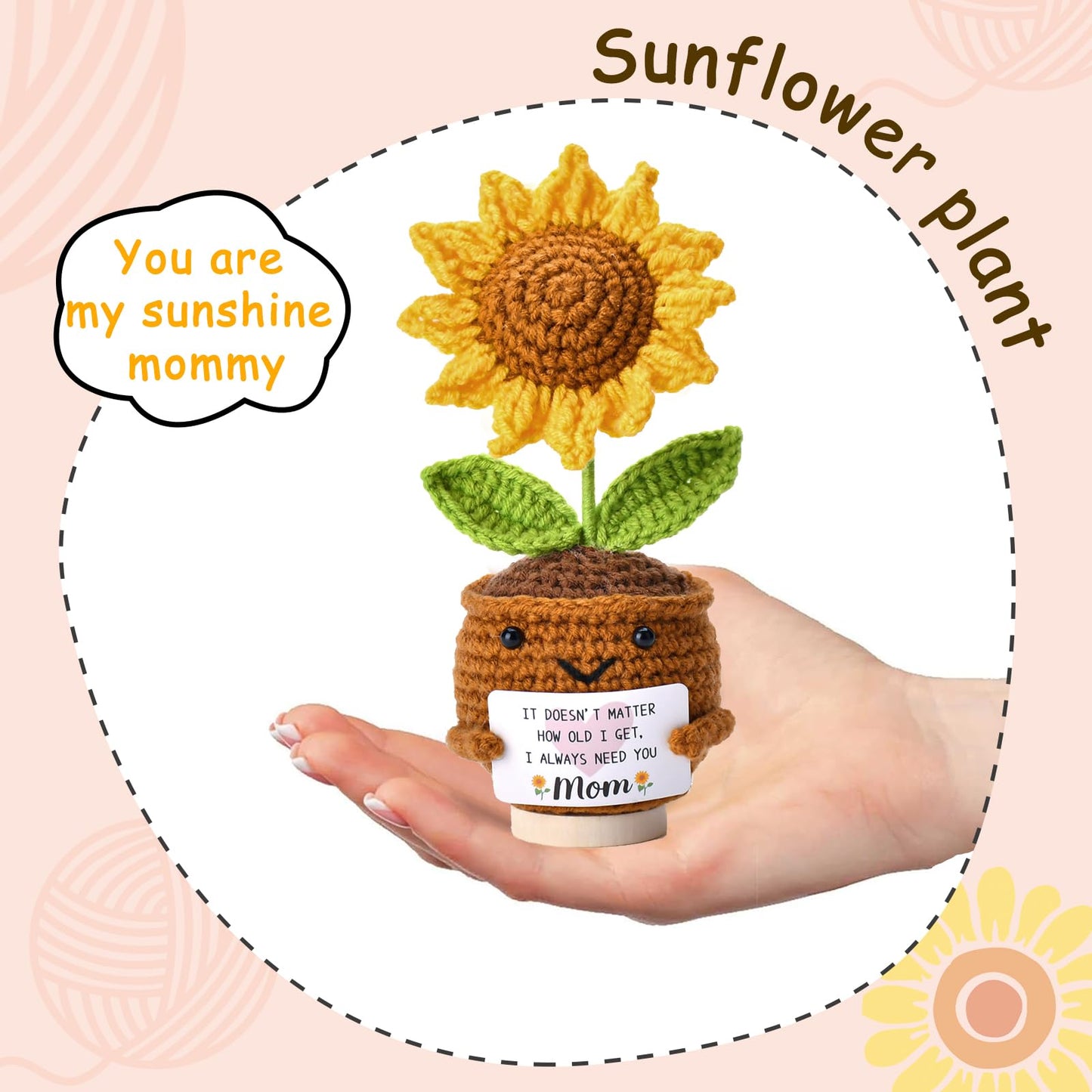 OEAGO Gifts for Mom Mothers Day: from Daughter Son Kids Mini Gifts for Mom Mama Handmade Crochet Cute Small Sunflowe Doll Gift Christmas Birthday Present Idea for Mother Knitted Decor 6.69 x 2.75inch