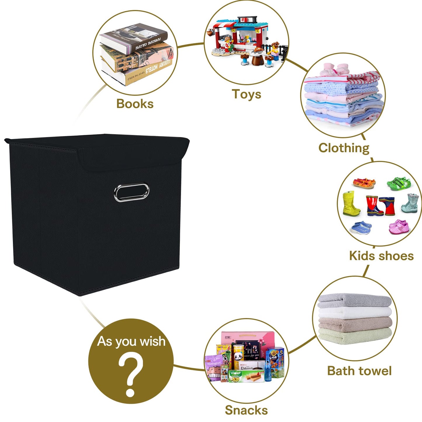 DABEACT Fabric Storage Cube Bins with Lids Closet Organizers collapsible storage bins basket with Handles for Home,Storage Boxes for Organizing,3 Pack,(black)