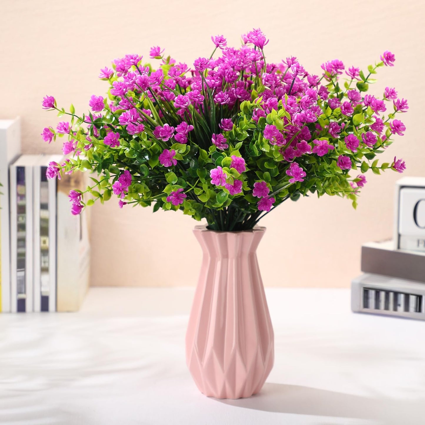 WILLBOND 12 Bundles Artificial Flowers Outdoor, UV Resistant Faux Artificial Plants Shrubs Plastic Flower Bulk for Hanging Planter Porch Window Home Spring Summer Decor(Fuchsia)