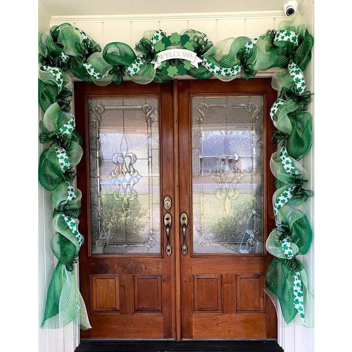 4 Roll St. Patrick's Day Poly Mesh Ribbon, St. Patrick's Day Green White Wired Edge Ribbon 10 Inch x 30 feet Poly Decorations Mesh Ribbon for St. Patrick's Day Holiday Craft Wreaths Decorating