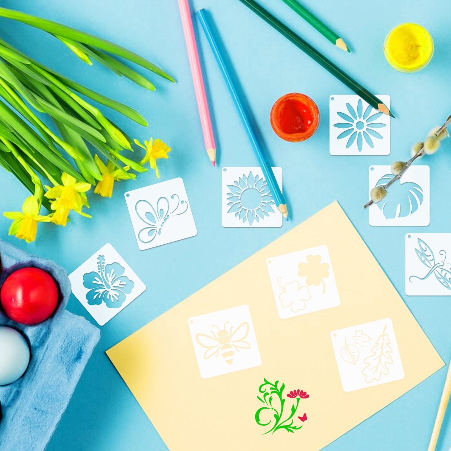 Small Stencils for Painting on Wood Reusable, 3 Inch Reusable Stencil for Craft Ornament Paint Template Stencils for Wall Card Rock Wood Signs Coasters Canvas Home Decor (Flower)