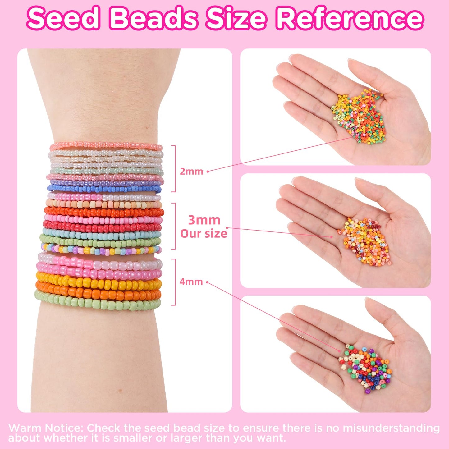 39 Colors 3mm Seed Beads, 9600pcs Small Beads for Jewelry Making, Tiny Craft Beads for Bracelet Making