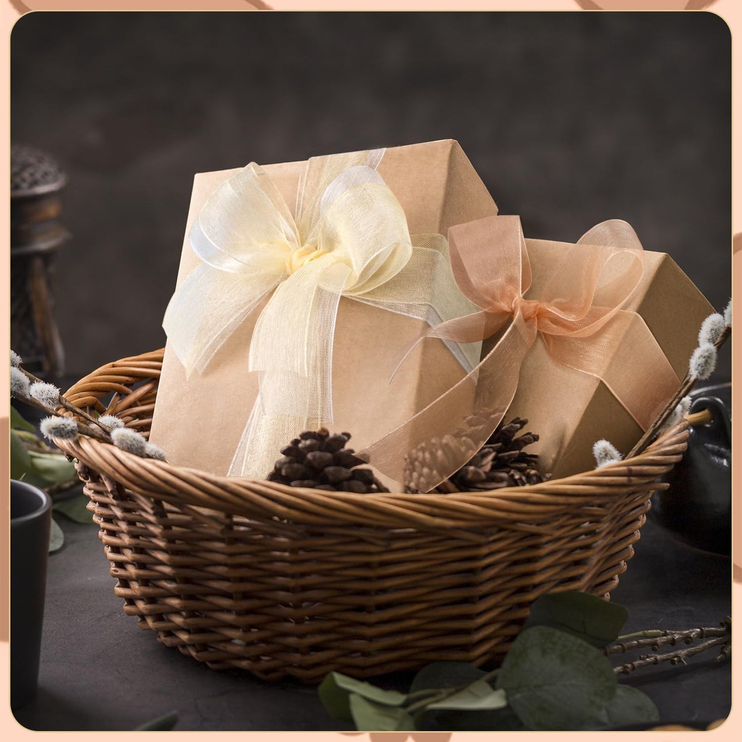 Sheer Ribbon Organza Ribbon 1 Inch x 150Yd 6 Rolls Brown Sheer Chiffon Ribbon Sheer Organza Ribbon Clear Fabric Ribbon for Gift Wrapping Wedding Bouquet Christmas Tree Decor Bows DIY Crafts