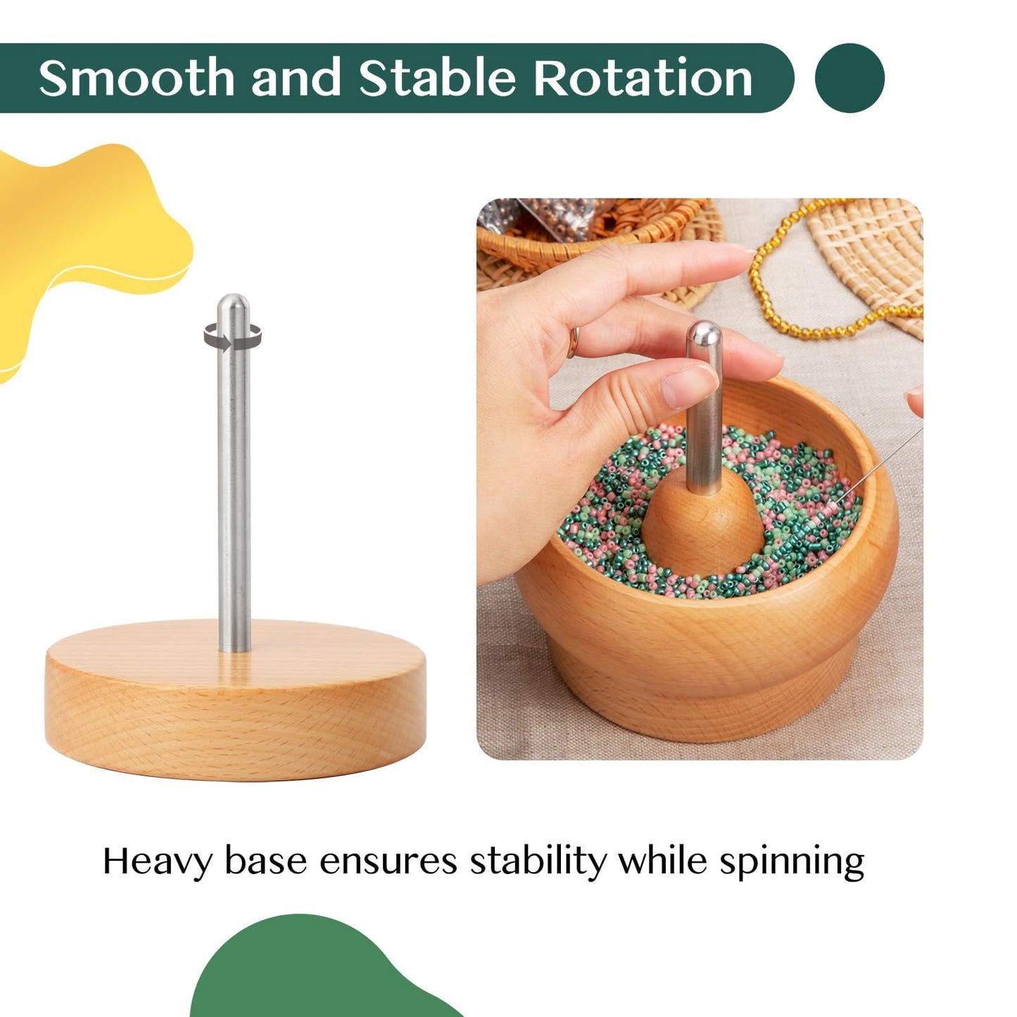 Bead Spinner for Jewelry Making, Effortless Rotating Wooden Clay Bead Spinner with 2 Big Eye Beading Needles and 3000 Seed Beads, Beading Supplies for Making Waist, Bracelets, Necklace
