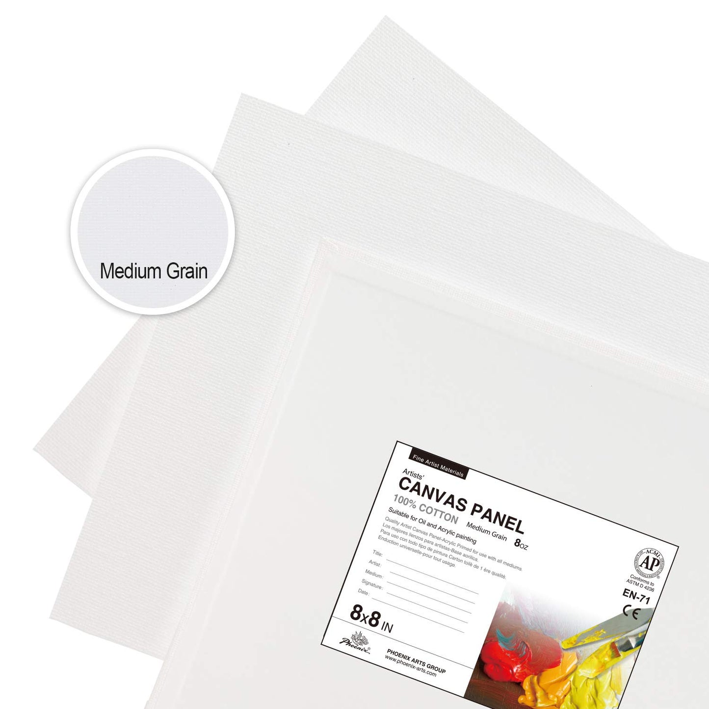 Painting Canvas Panels 8x8 Inch, 12 Value Pack - 8 Oz Triple Primed 100% Cotton Acid Free Square Canvas Boards for Painting, White Blank Flat Canvas Boards for Acrylic, Oil Paints