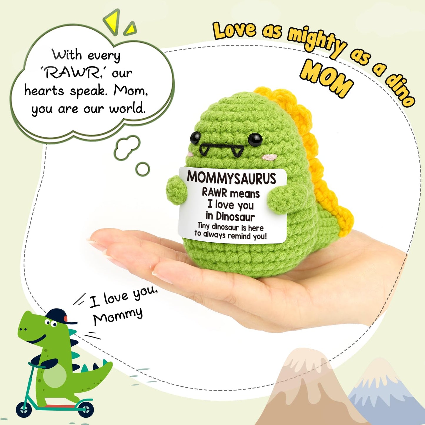 Mini Mothers Day Birthday Gifts for Mom I Love You Mommy Mother's Day Handmade Crochet Dinosaur Gift for Mama Mother- in- Law New Bonus Step Moms Best Mother Ever Gift from Daughter Son Husband