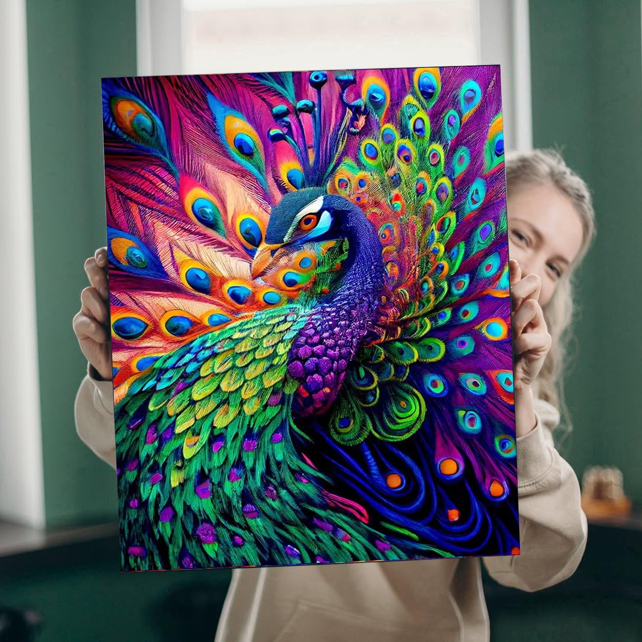 Suyaloo 5D Diamond Painting Kits for Adults - Peacock Diamond Art Kits for Adults Kids Beginner,DIY Animals Round Full Drill Paintings with Diamonds Gem Art for Adults Home Wall Decor 11.8x15.7inch