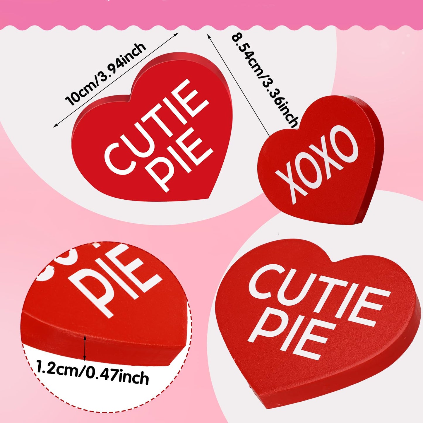 6 Pcs Valentines Day Decorations Small Heart Wood Signs Table Decor Love Candy Table Blocks Centerpiece Tiered Tray Decor for Home Office Mantel Shelf Gift