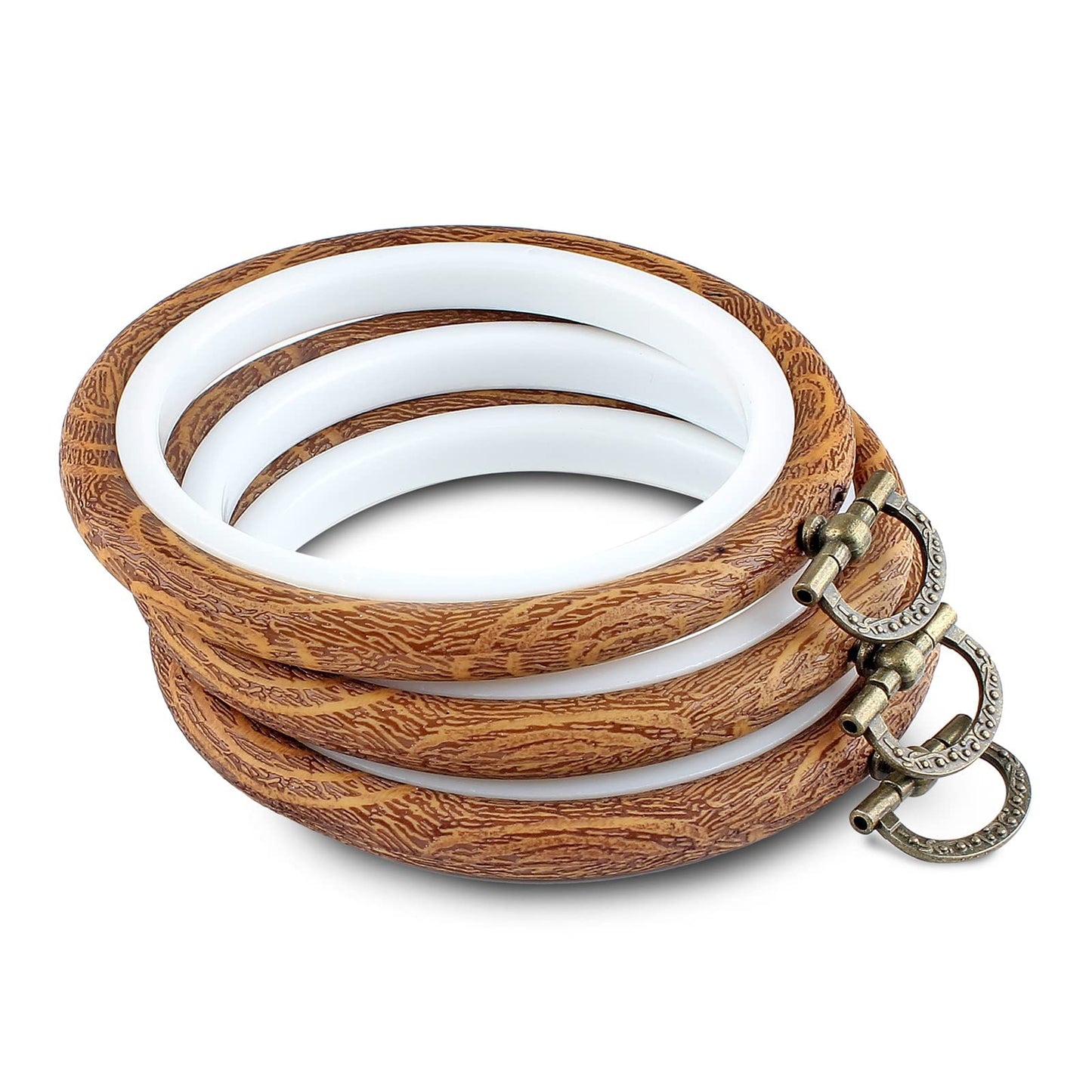 3 Pieces 4 Inch Embroidery Hoop Set Imitated Wood Display Frame Embroidery Hoops Circle Cross Stitch Hoop Ring for Art Craft Sewing and Hanging Ornaments Decor