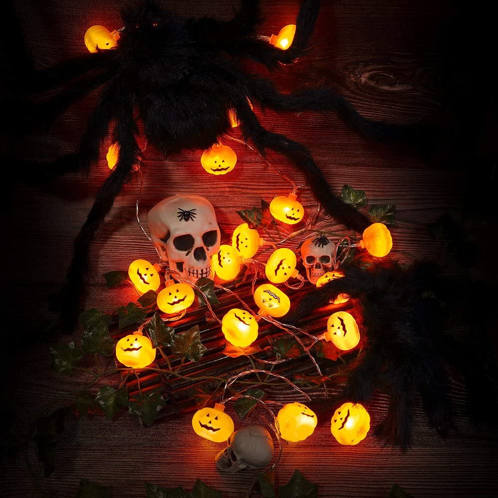 Runleo Halloween Pumpkin String Lights - 20 LED 9.8ft 3D Cute Waterproof Orange Jack-O-Lantern Battery Operated Lights, 2 Modes Steady/Flickering Lights for Indoor Outdoor Decor Party Decorations