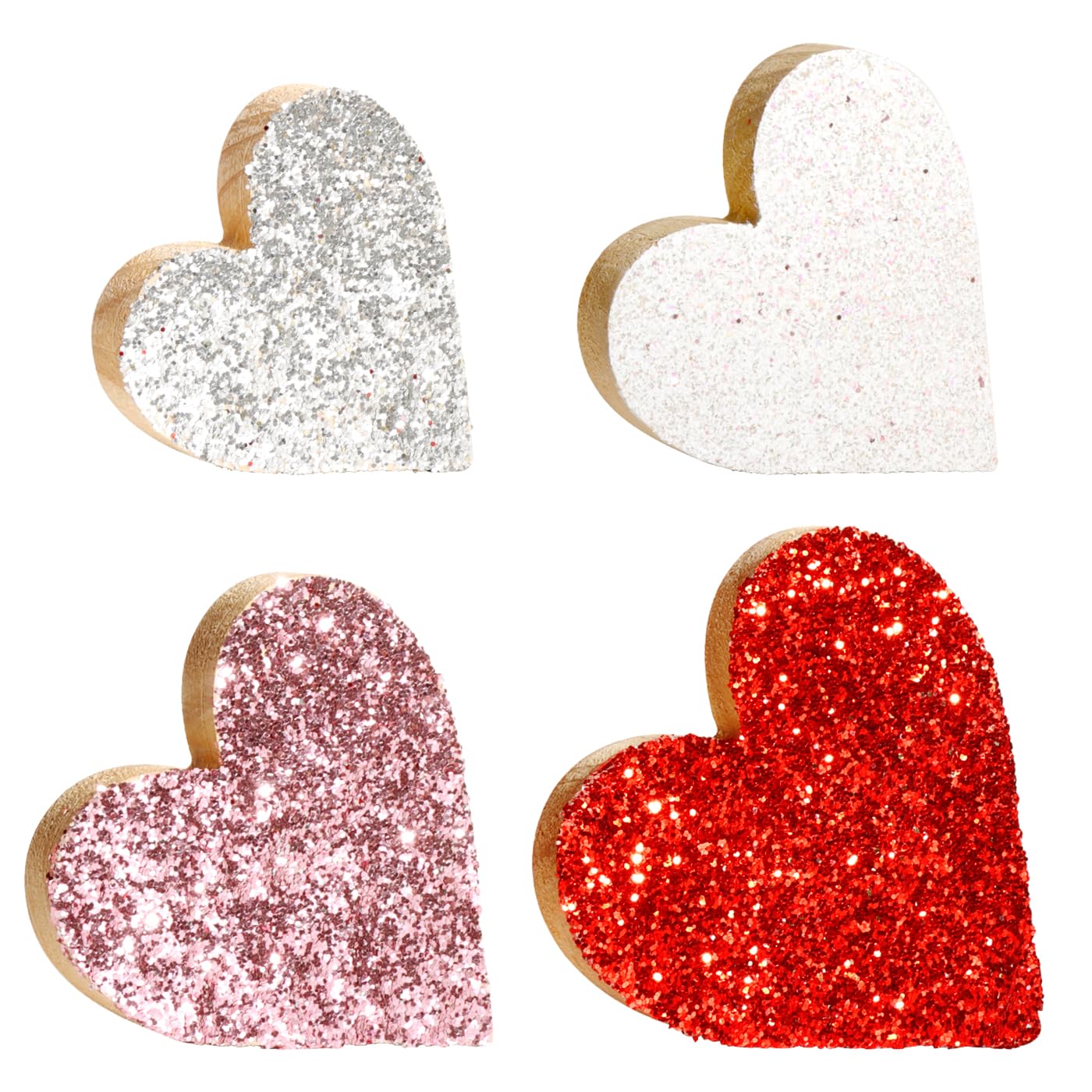 Valentines Day Decor Decorations: 4pcs Glitter Wood Heart Table Signs Tiered Tray Decor, Sparkle Galentines Decoration for Home Office Mantel Centerpieces Gifts