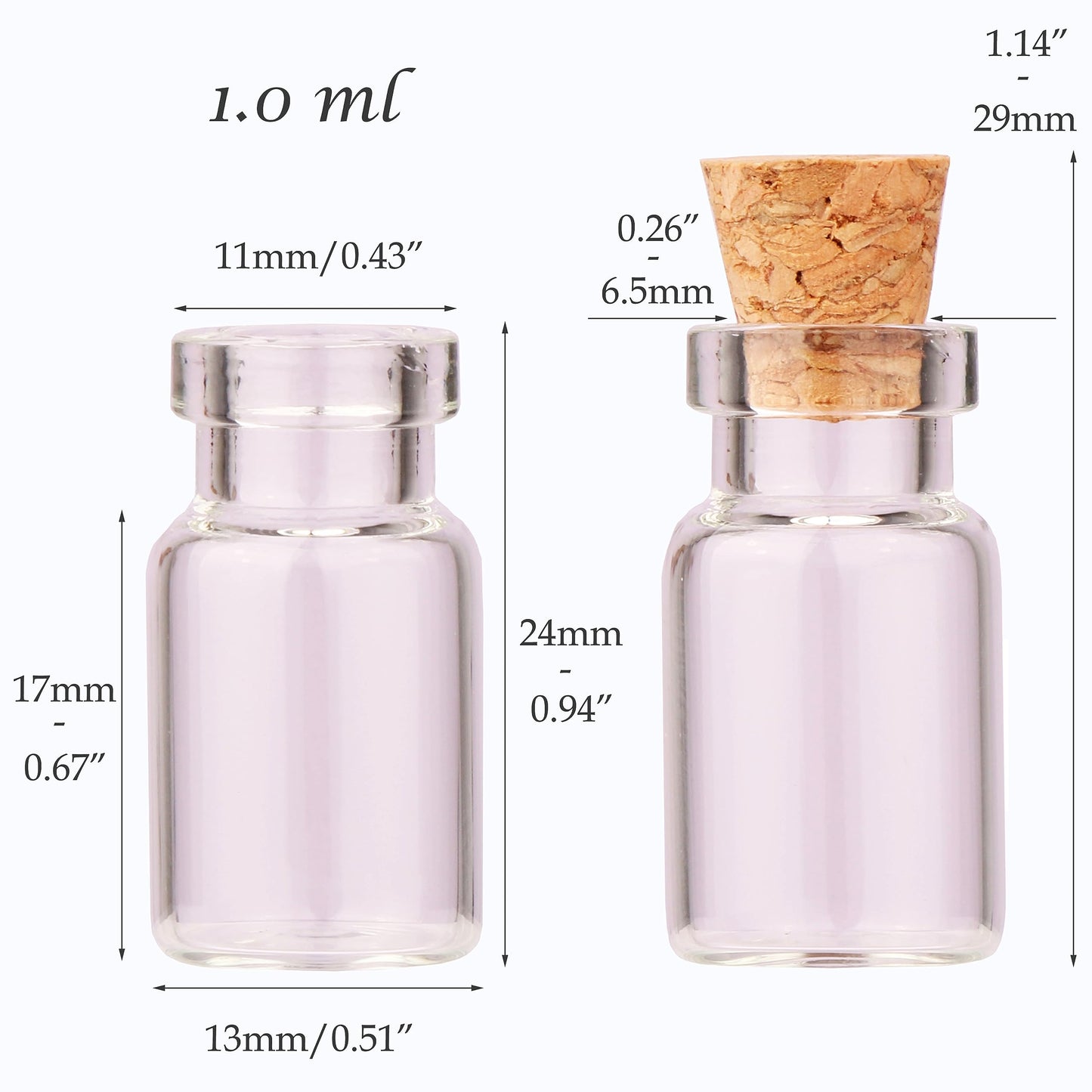 MaxMau 100pcs 1ml Small Mini Glass Bottles Jars with Cork Stoppers Tiny Vials for DIY Art Crafts Wedding Favors