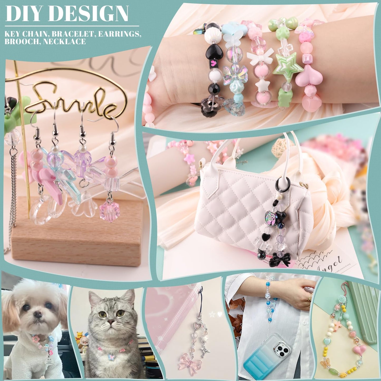 TINKRSTUFF Assorted 400PCS Mix Acrylic Beads for Bracelet Making, Flower Bow Butterfly Candy Heart Gummy Bear Kawaii Aesthetic Beads,Cute Beads for Jewelry Making DIY Necklace Keychain Phone Charms