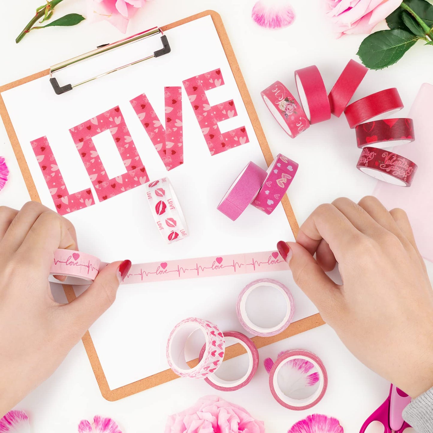 20 Rolls Valentine's Day Washi Tape Red Pink Heart Love Masking Tape for Wedding Romantic Scrapbook DIY Craft Valentines Decorative Duct Tape for Journaling Giftwrap Tape Supplies