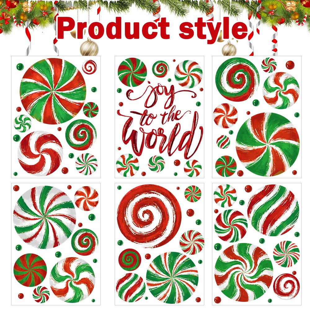 Christmas Window Clings, Candy Window's Clings Decals Oil Painting Christmas Red Green Candy Stickers for Xmas Party Home Office Decor Winter Holiday Glass Window Decoration
