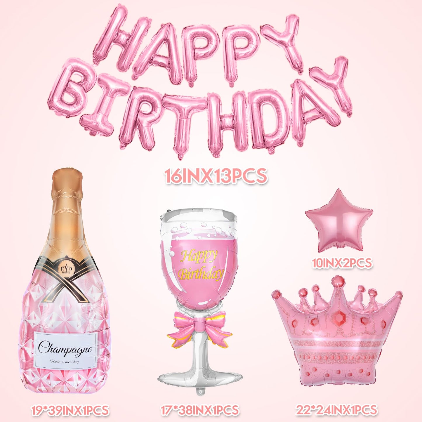 Amandir Pink Birthday Decorations for Women Girls, Silver Pink Confetti Foil Balloons Happy Birthday Banner Butterfly Fringe Curtains Cake Topper for Princess Party Supplies Decor