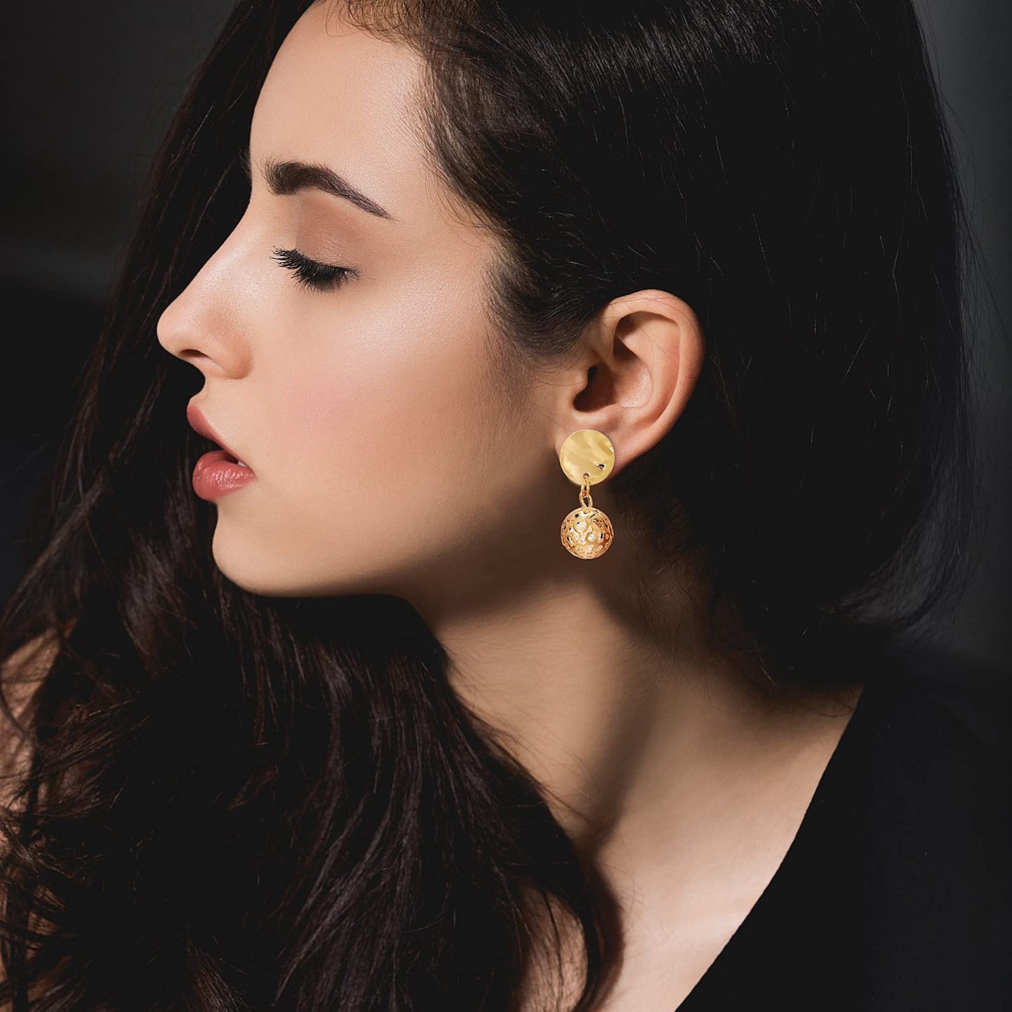 50 Pieces Flat Round Ear Studs Earring Posts with Loop Hole Coin Jewelry 13.0 mm Gold Plated Disc Charms Earring for DIY Earrings Craft Making Supplies for Women Girls (White K, KC Gold)