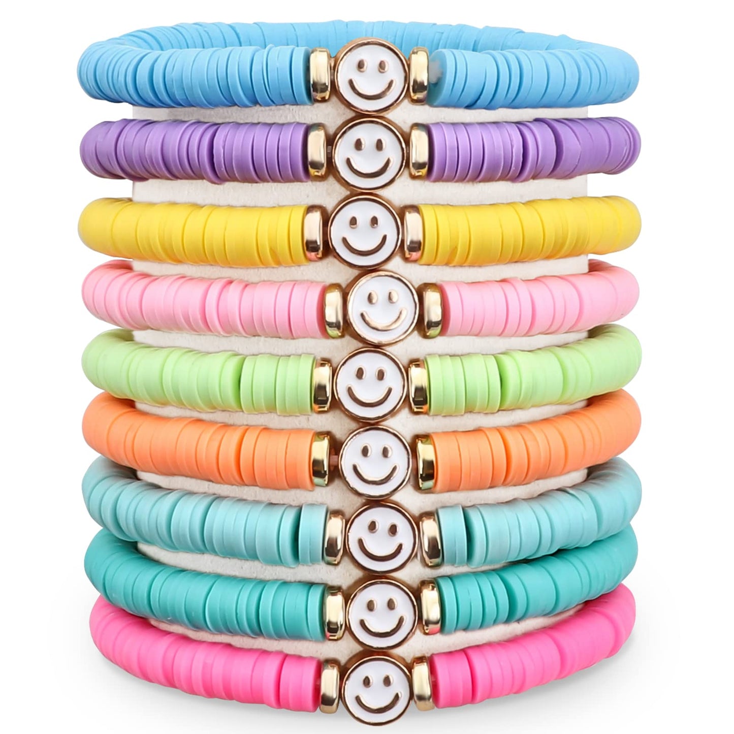 JIASHUYEYE Smile face Preppy Bracelets for Teen Girls - Stackable Boho Surfer Friendship Bracelets Set for Little Girls & Women
