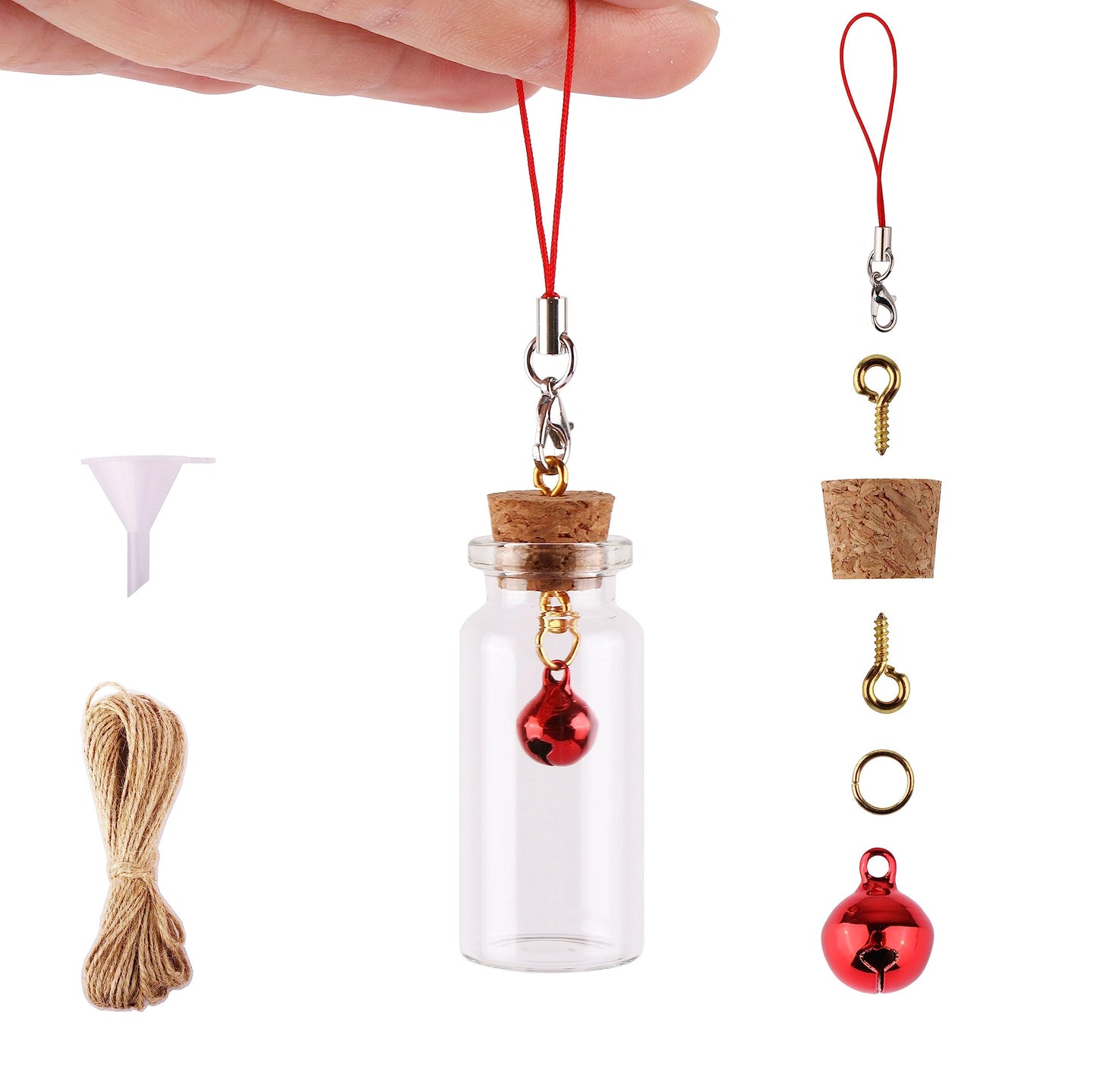 MaxMau 25pcs Small Glass Bottles with Cork Stoppers DIY Art Craft Storage 10ml Mini Glass Vials,Tiny Jars for Wedding Party Favors Home Decoration with Connection Accessories Twine Bell