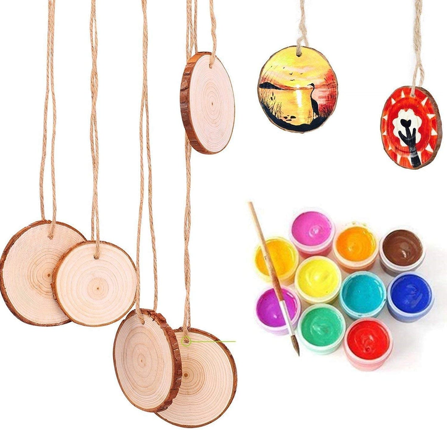 Natural Wood Slices TICIOSH Craft Unfinished Wood kit Predrilled with Hole Wooden Circles for DIY Crafts Wedding Decorations Christmas Ornaments Arts Wood Slices (50 Pcs 2.0-2.4 inches)
