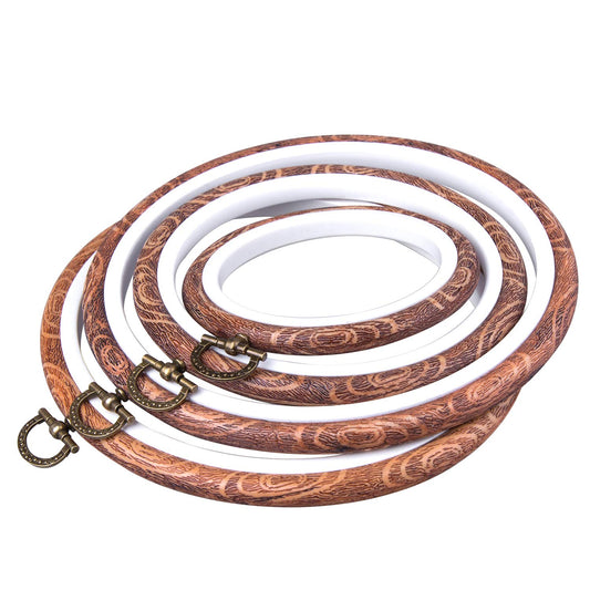 joybest 4 Pcs Embroidery Hoops Set Cross Stitch Hoop Ring Imitated Wood Display Frame-Circle and Oval Hand Embroidery Kits for Art Craft Sewing (Imitated wood)