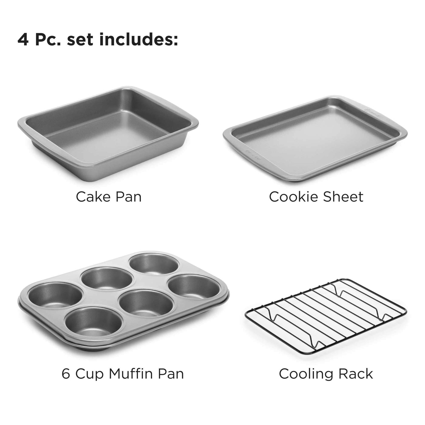 Ecolution Non-Stick Toaster Oven Bakeware Set 4-Piece, Carbon Steel, Easy to Clean and Perfect for Single Servings, Gray