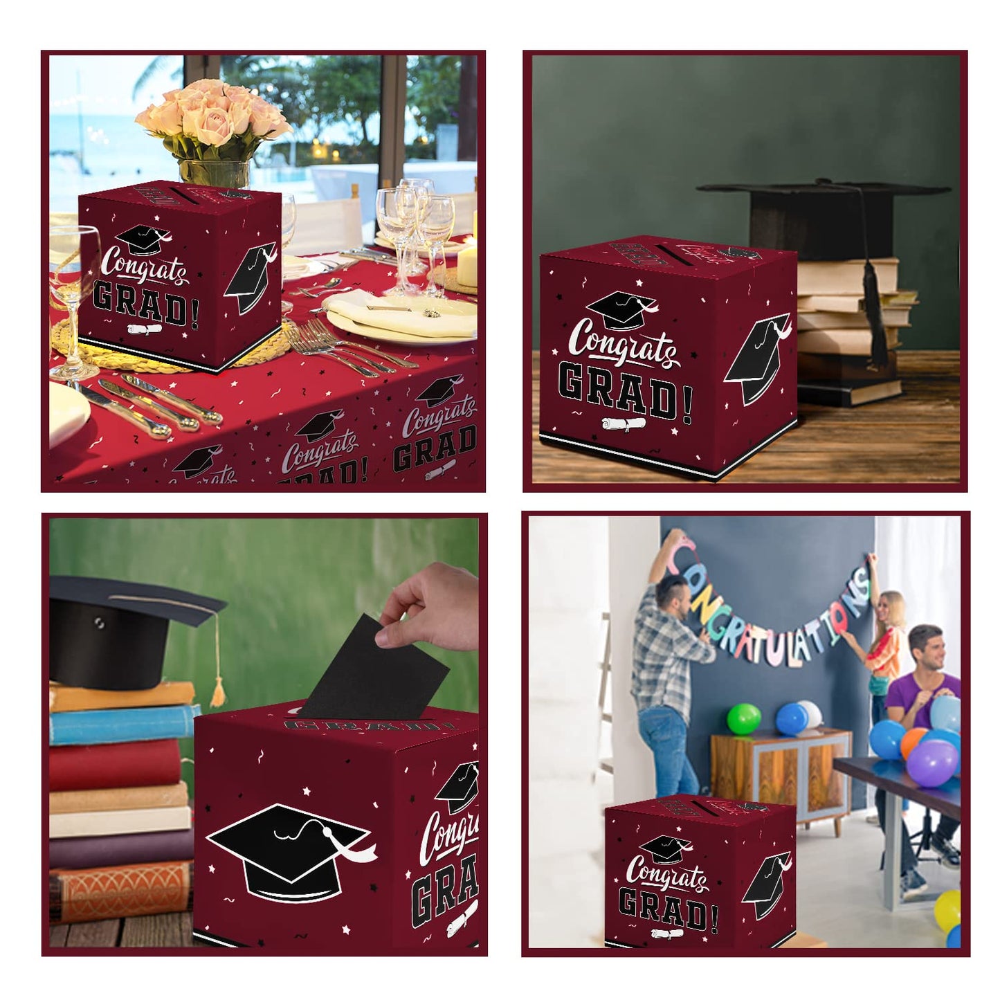 Gatherfun Graduation Party Favors Gift Decor Card Box Supplies Maroon