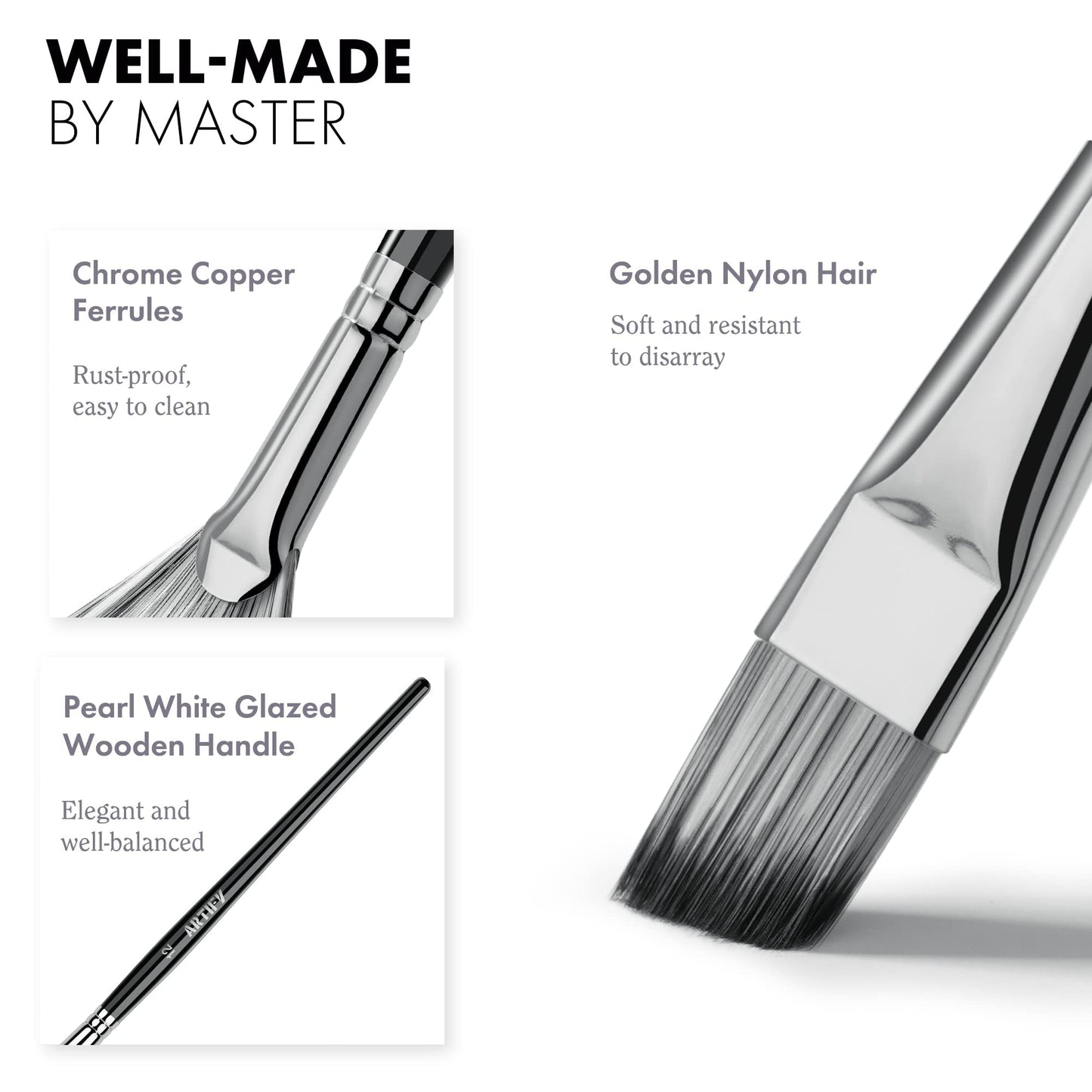 18 Piece Paint Brush Set, ARTIFY 15 Acrylic Paint Brushes, Palette Knife, and 2 Sponges, Professional Artist Paint Brushes for Acrylics, Watercolors, Gouache, Canvas, and Face Painting,Black