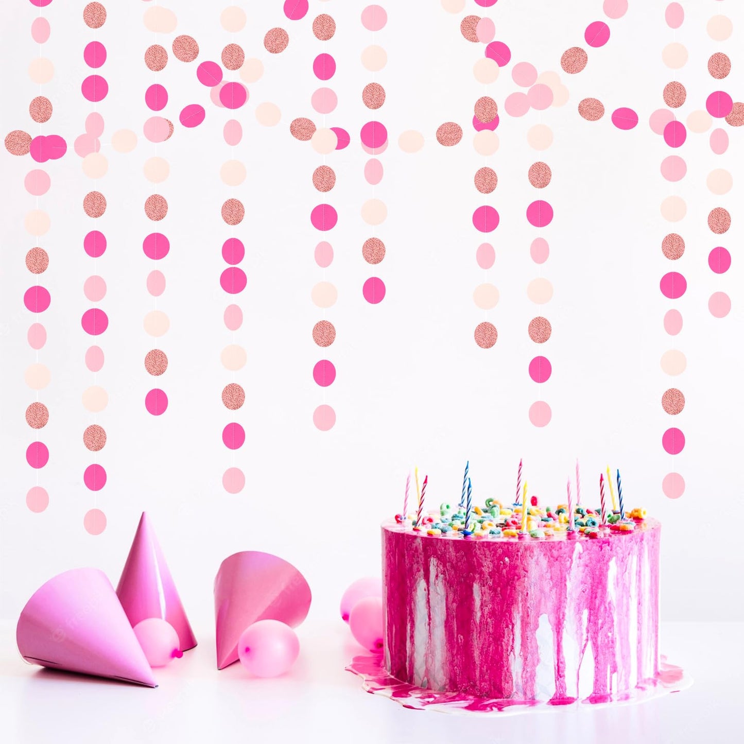 Hot-Pink Rose-Gold Party Decorations Garland - 52ft Wedding Bridal Shower Hanging Decoration Streamers Banner,Baby Girl Birthday Bachelorette Engagement Mohters Valentines Day Brunch Decor Panduola