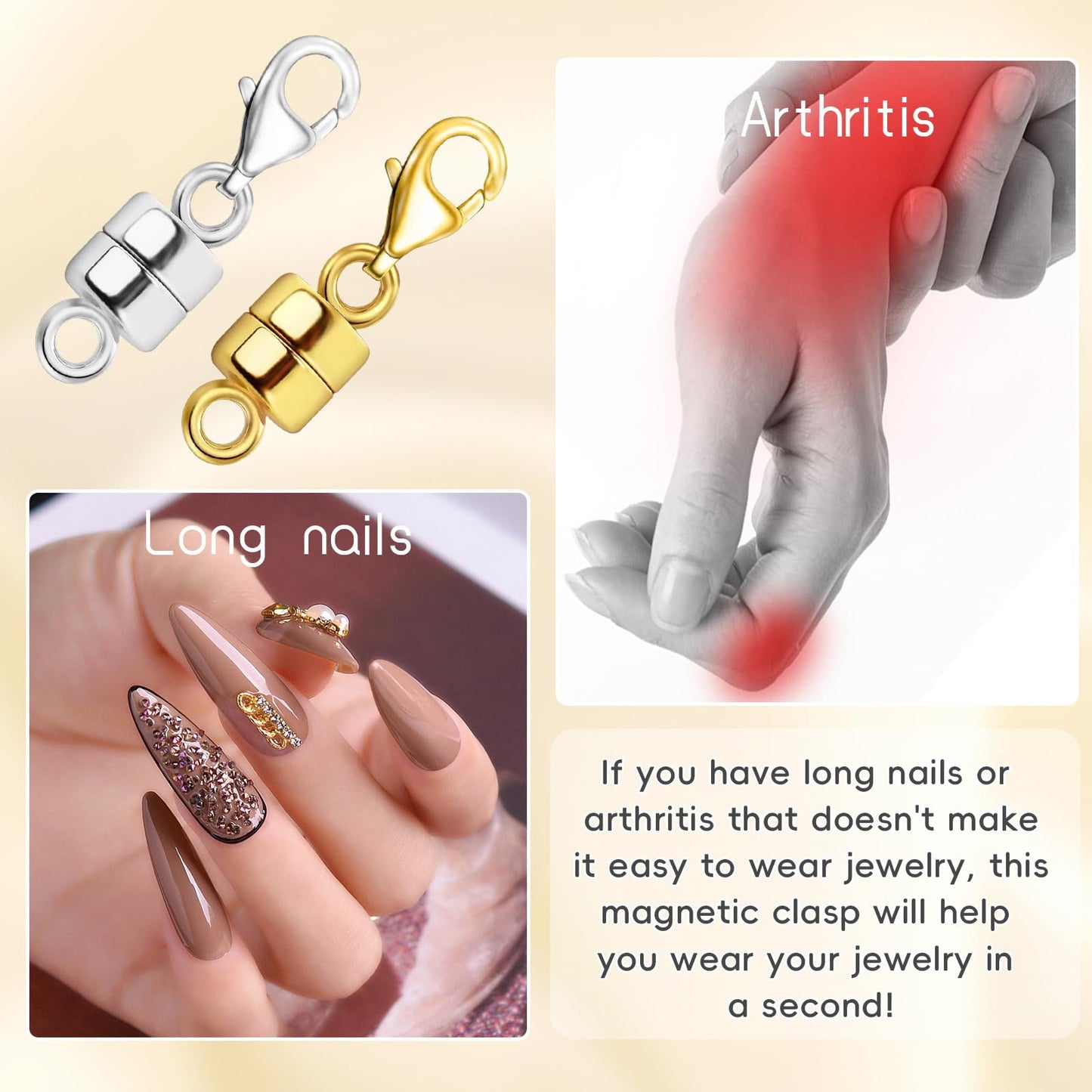 Magnetic Necklace Clasps with Lobster Clasp,14K Gold and Silver Magnetic Jewelry Clasps for Necklaces Extender Magnetic Clasp Bracelet Closures