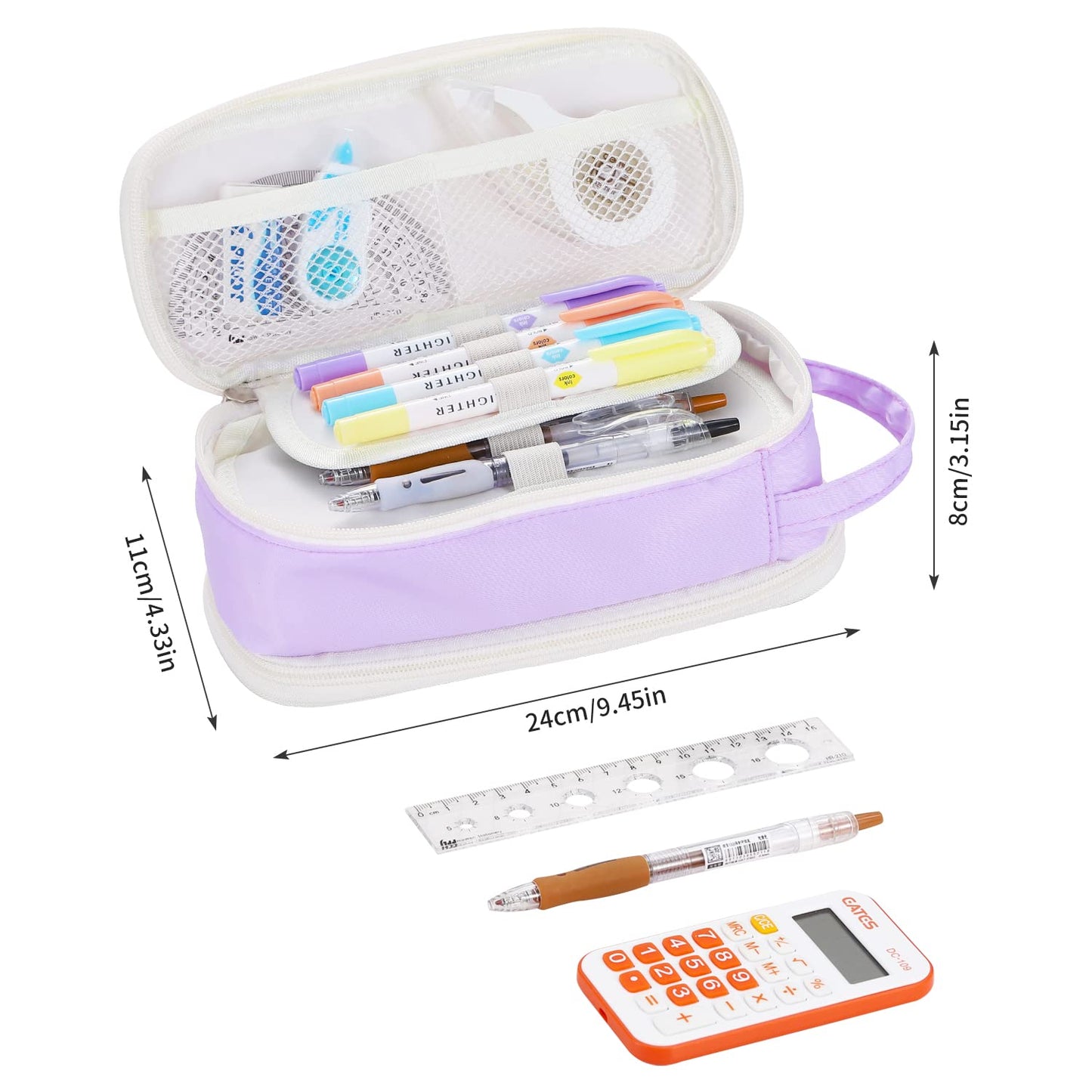 Dugio Large Pencil Case Zipper Pencil Pouch for Girls Adults Kids Aesthetic Pencil Bag Organizer Big Capacity Pen Bag with Handle Portable for School Office Purple