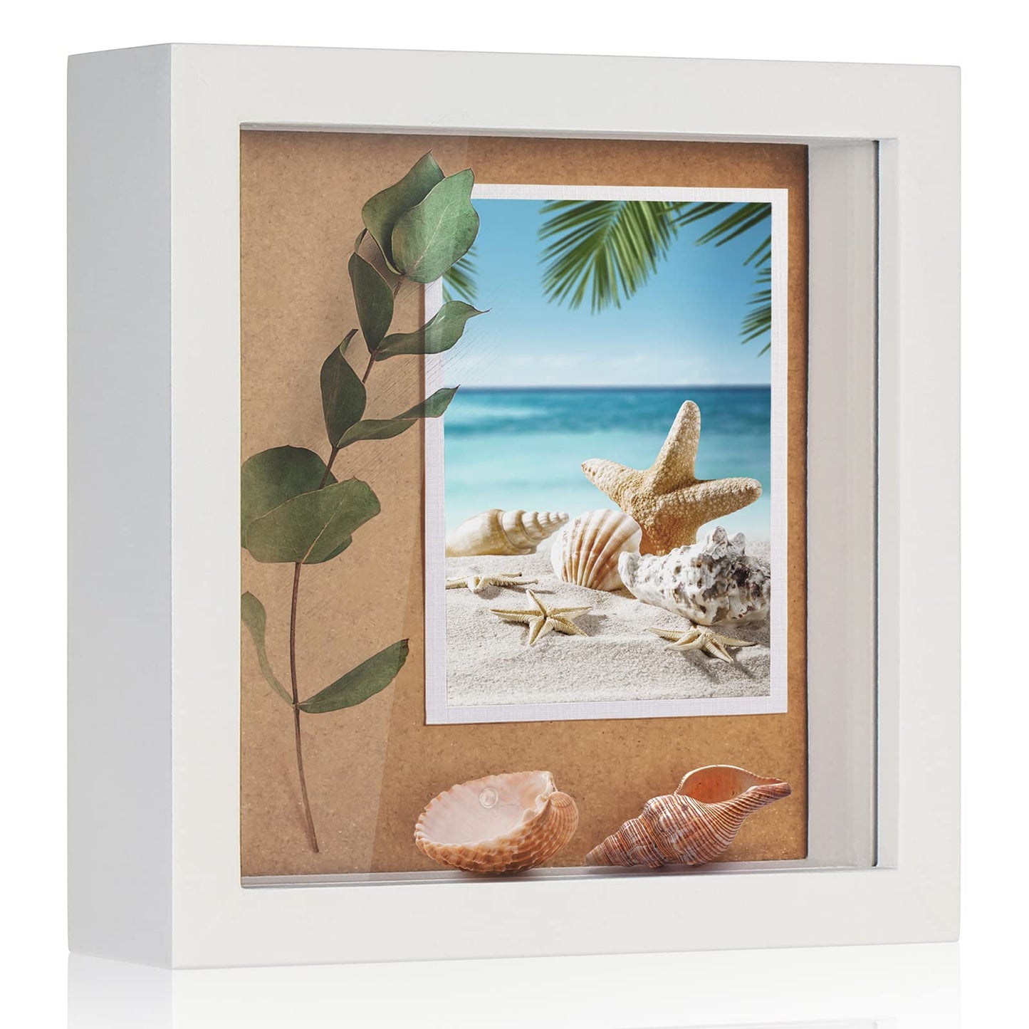 Small Shadow Box Frame 5 x 5 Shadowbox Display Case Wooden Picture Frame with Glass Wedding Memorabilia Medals Photos for Wall and Tabletop - White