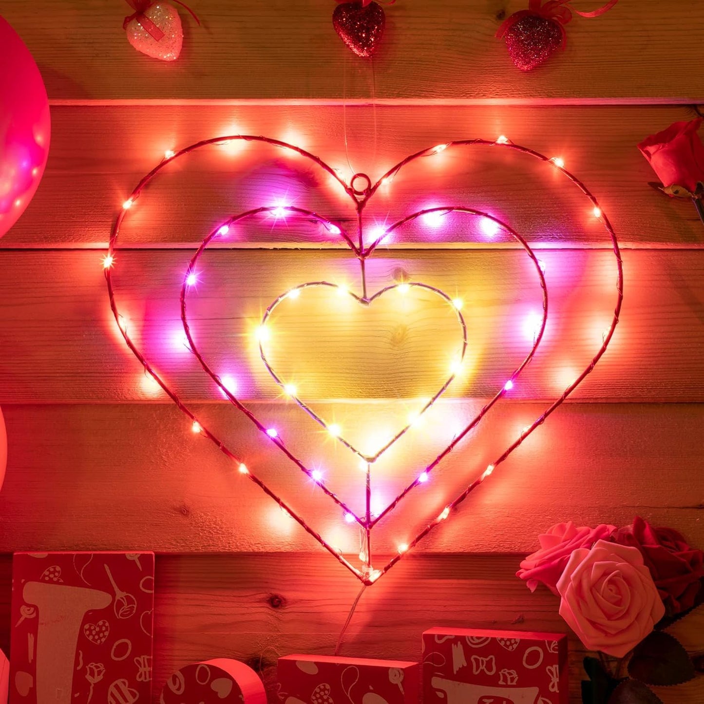 13 Inch Valentines Lights, Valentines Day Decorations with 8 Modes Timer Remote for Valentine‘s Day, Wedding, Proposal, Party Decorations(1 Pack, Heart)