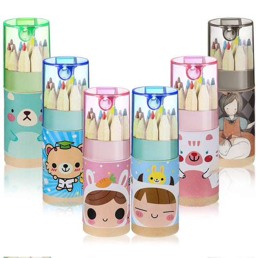 Outus Mini Drawing Colored Pencils for Kids with Sharpener Cartoon Coloring Pencil Portable Pencils in Tube for Children Adults Artists Writing Sketching Classroom Halloween Gifts (6 Packs)