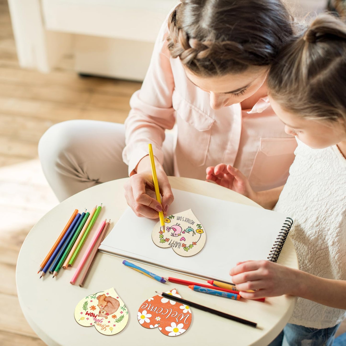 Wooden Heart Ornaments to Paint Mothers Day Decoration Cutouts Unfinished 24PCS 3.5 x 3 inches, DIY Blank Wood Discs Ornament for Home Crafts Hanging Valentine Day Father's Thanksgiving Decoration