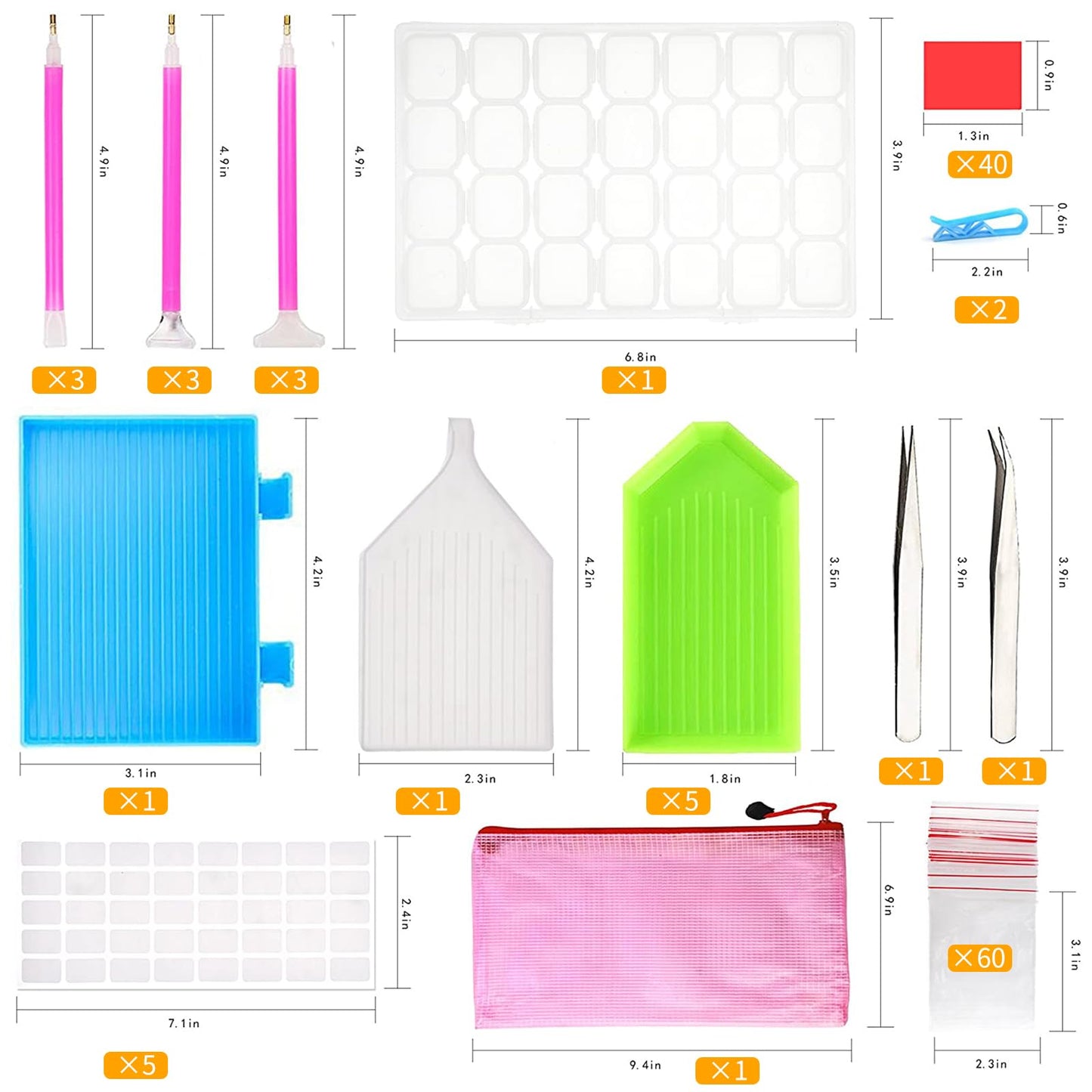 OUTUXED 117pcs 5D DIY Diamond Painting Tools and Accessories Kits with Diamond Embroidery Box and Multiple Sizes Painting Pens for Adults to Make Art Craft