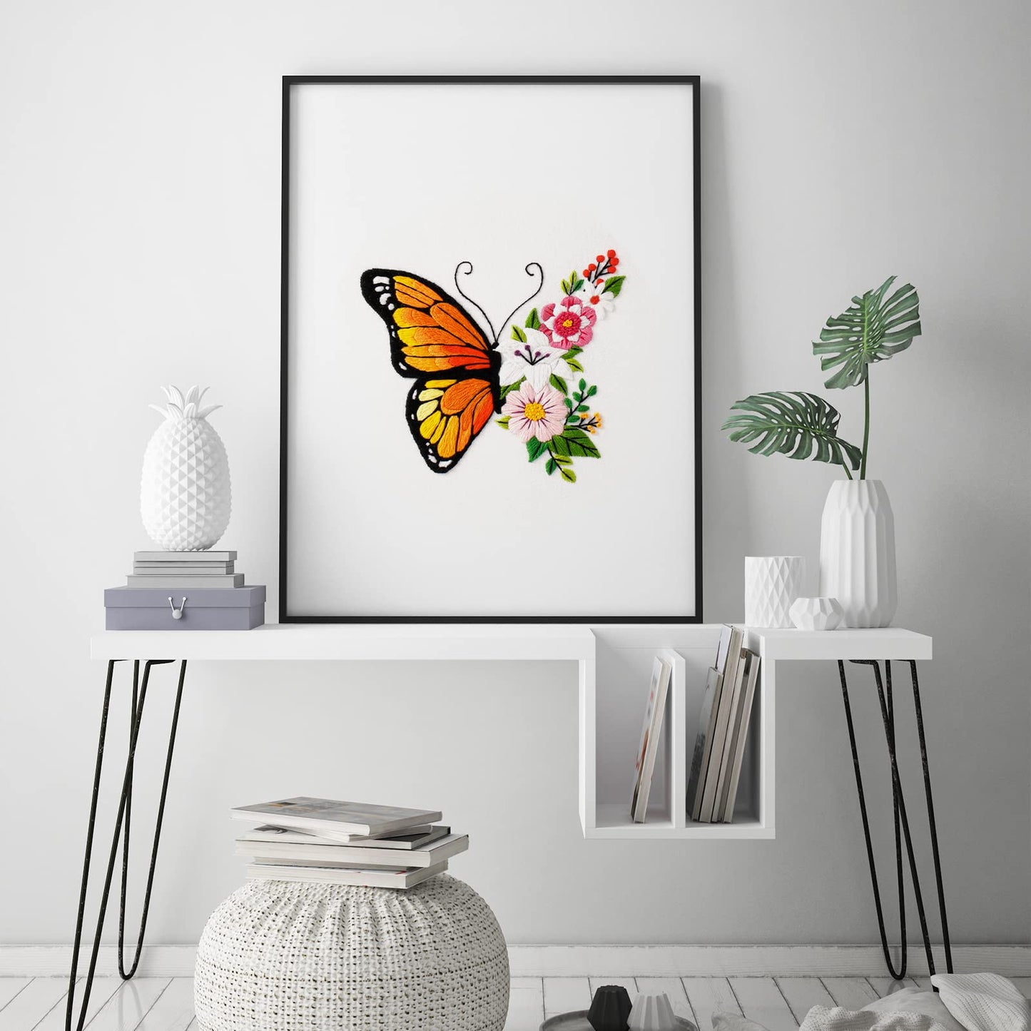 Louise Maelys Butterfly Flower Embroidery Kits Stamped Cross Stitch Kit for Adults Beginners Needle