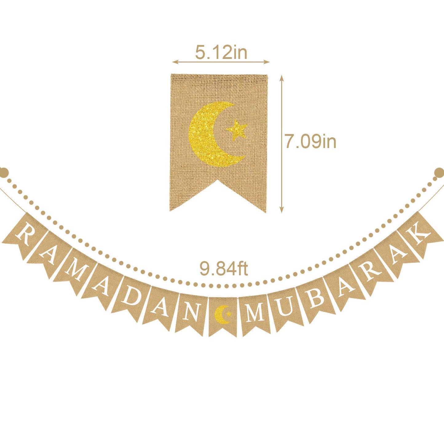 Jute Burlap RAMADAN MUBARAK Banner with Moon and Star Mantel Fireplace Decoration