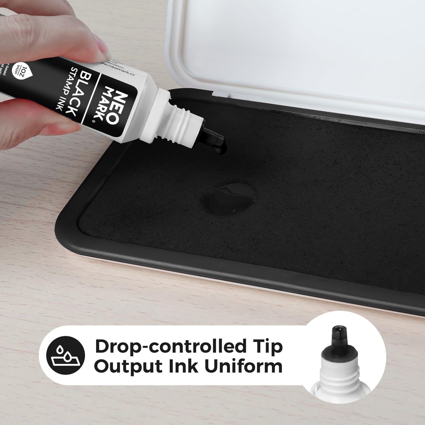 NEO MARK Premium Stamp Ink, Quick-Drying and AP-Certified Non-Toxic Refill Ink for Self-Inking Stamps, Date Stamps and Stamp Pads(Black, 1oz)