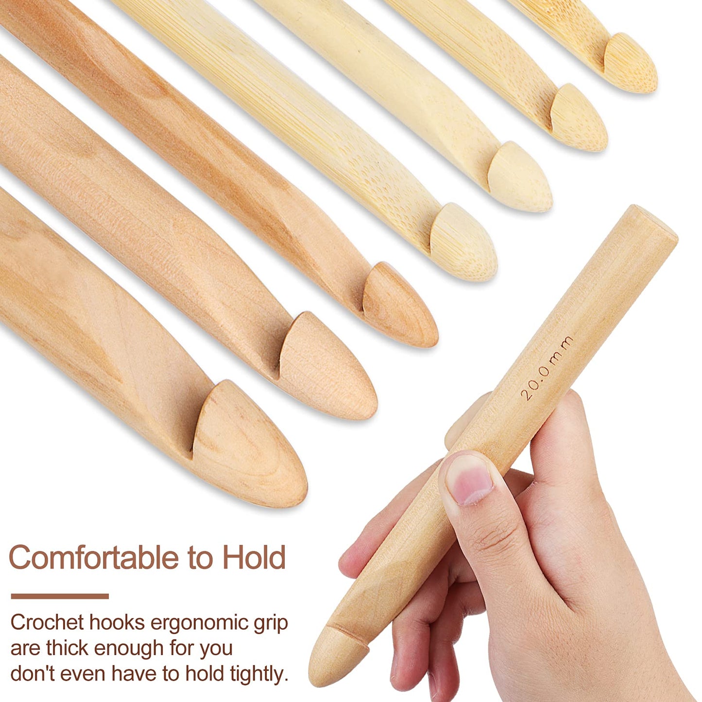 Large Wooden Crochet Hooks Ergonomic Crochet Hook Set 10-25 mm, 7PCS Inline Crochet Hooks Bamboo Crochet Kit for Beginner, Giant Wood Crochet Needles for Crocheting Chunky Yarn, Rugs, Blankets