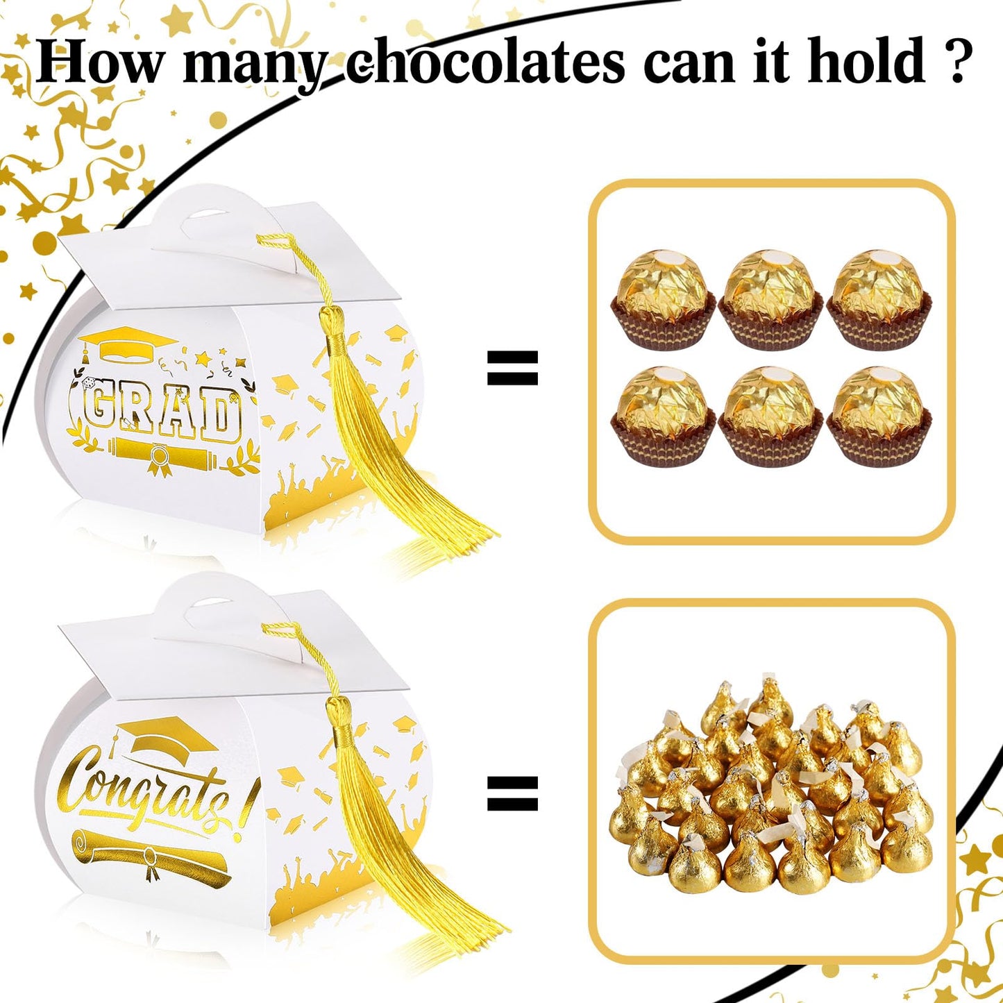 TaoBary 30 Pcs Graduation Cap Gift Boxes Graduation Decorations Class of 2026 Candy Box with Tassel for 2026 Grad Party Favors Supplies(White, Gold)